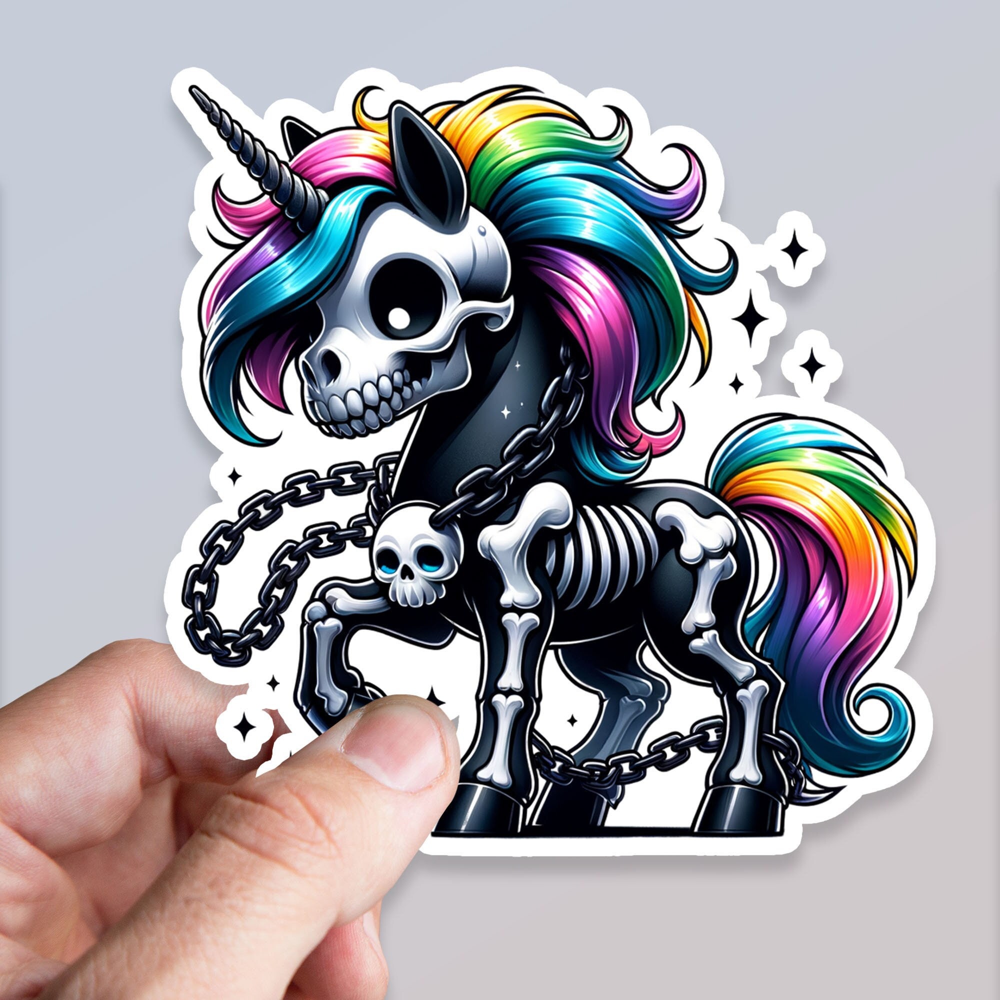 Black Skeleton Unicorn Rainbow Sticker, Journal Sticker, Mom Gift, Dad ...