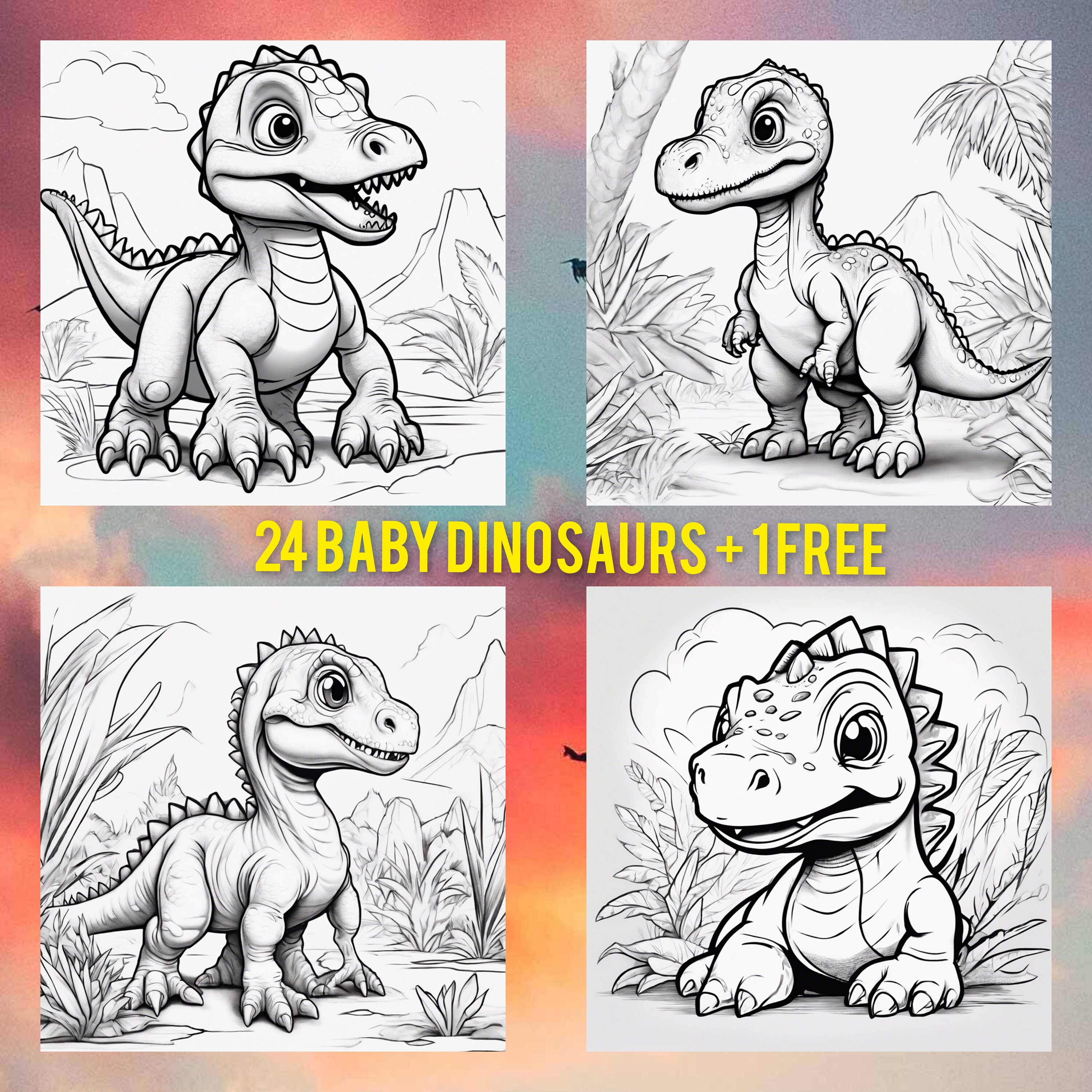 24 Dragon Dinosaur Fantasy Coloring Page Book, Adults Kids Instant ...