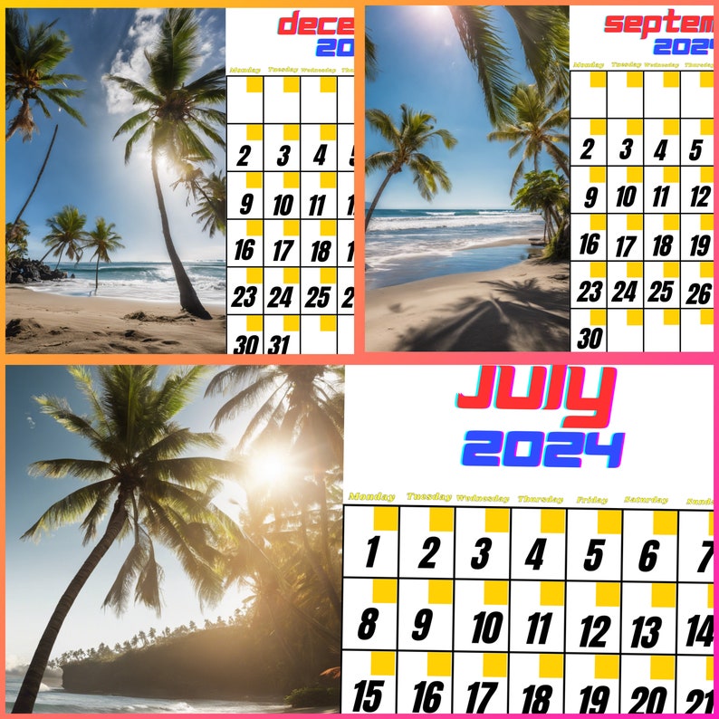 2024 Calendar Bali Beaches With Palm Trees in the Sun beautiful