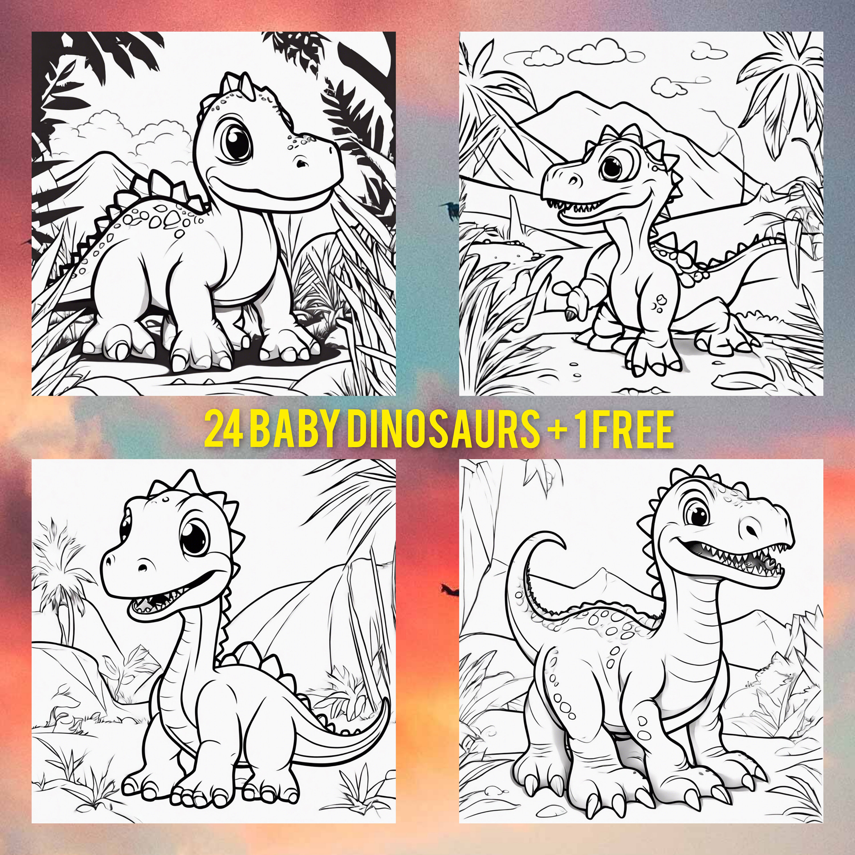 24 Dragon Dinosaur Fantasy Coloring Page Book, Adults Kids Instant ...