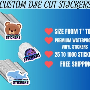 100 autocollants personnalisés en vinyle | Stickers imperméables personnalisés | Autocollants découpés | Coupé à la dimension | Livraison gratuite | Expédition le lendemain