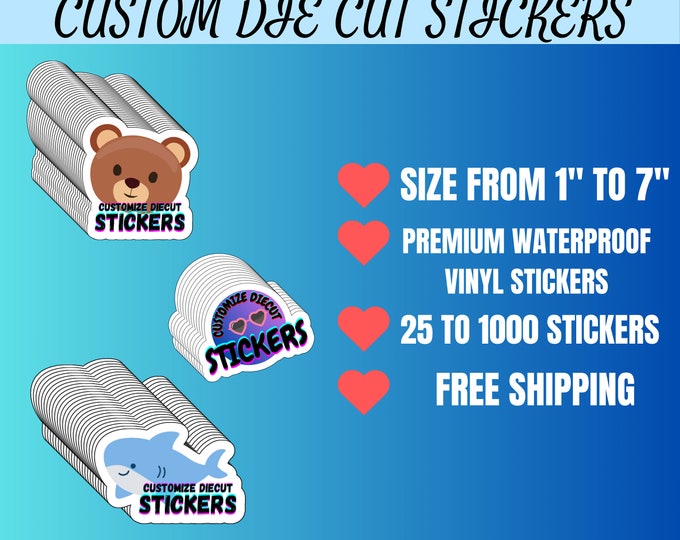 100 Custom Vinyl Stickers | Personalized Waterproof Stickers | Die Cut ...