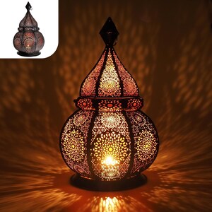 Moroccan Oriental Table Lamp Lantern for Electric Lights Candles and Living Room, Indoor & Outdoor, Night Garden Floor Standing Vintage 36cm