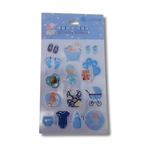 CraftomizeUSA Blau Baby-Aufkleber, Baby-Dusche Gefälligkeiten, Babyparty Aufkleber für Gastgeschenke, 3D Puffy-Effekt