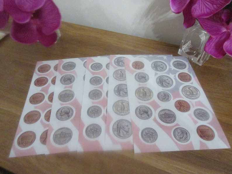 12 Sets of USA Coin Stickers 5 Sheets 86 Stickers Quarters /dimes ...