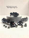 1.8" DRAGGERZ knuckle weights for MEUS, X15, SUPER8 V1 axles. SCX24 competition crawlers. 60g/side of adjustable tungsten weight below axle
