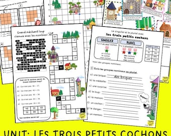 Francuskie arkusze ćwiczeń zróżnicowanych – Les Trois Petits Cochons Unit (klasy 1-4) (PDF)
