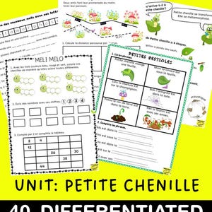 Hojas de trabajo de francés – Unidad diferenciada, grados 1.º a 4.º – Petite Chenille – Ciclo de vida – PDF imprimible