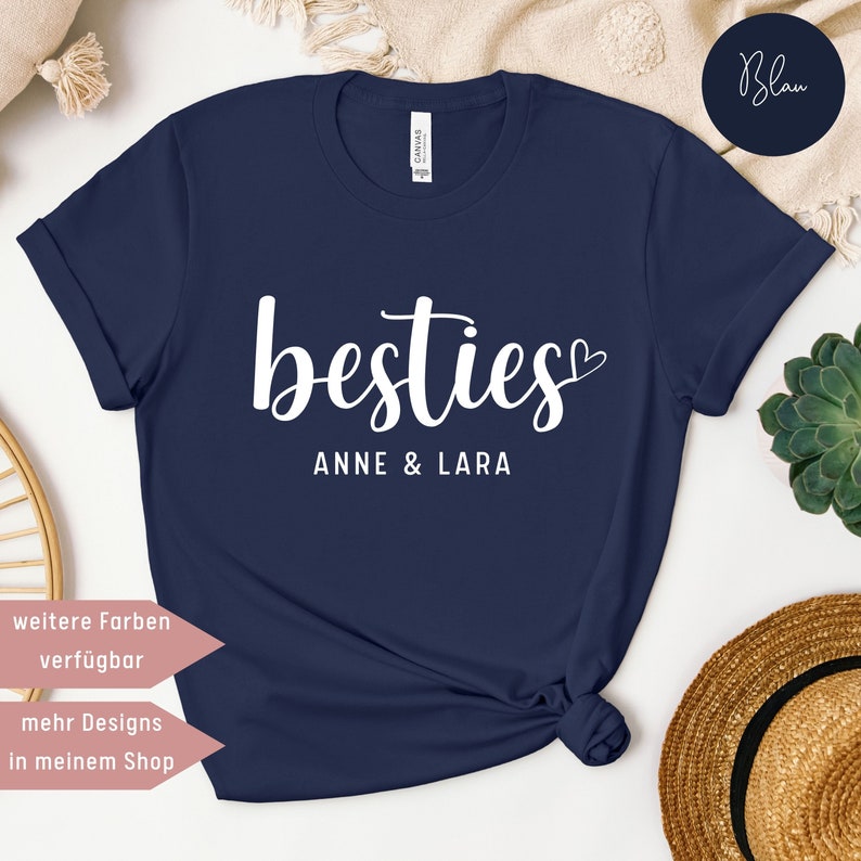 Besties T-Shirt personalisiertes Geschenk für Freundin Shirt für Schwester Geschenk Frauen Bestie T-Shirt Geburtstagsgeschenk beste Freundin Blau