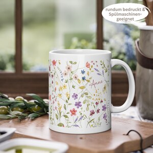 Keramik Tasse, personalisierte Tasse, Tasse mit Namen, Tasse mit Blumen, Namenstasse, Geschenk für Kollegin, Geschenk für Freundin, Tasse