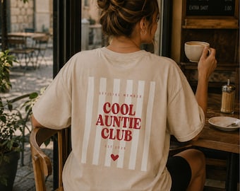Cool Auntie Club Shirt personalisiert mit EST Datum Oversized T-Shirt Backprint Geschenk werdende Tante Schwester Schwangerschaft verkünden