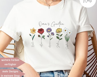 Omas Garten, Oma T-Shirt, Geburtsblumen, Geschenke für Oma, Mamas Garten, personalisiertes T-Shirt, Muttertagsgeschenk, Ostergeschenke