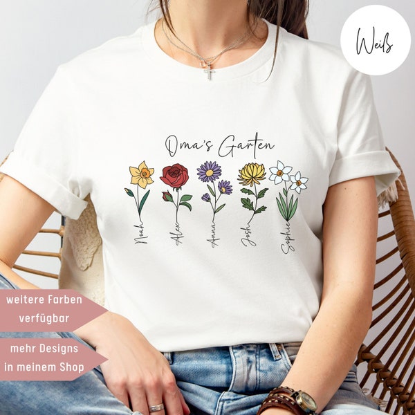 Omas Garten, Oma T-Shirt, Geburtsblumen, Geschenke für Oma, Mamas Garten, personalisiertes T-Shirt, Muttertagsgeschenk, Ostergeschenke