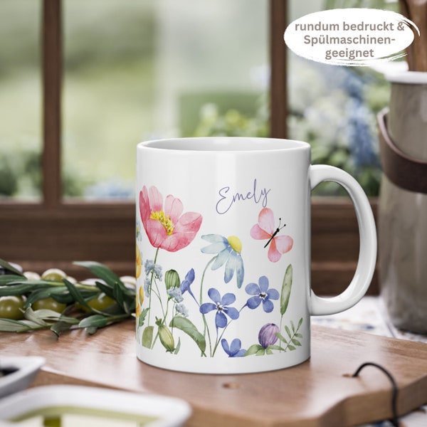 Personalisierte Tasse mit Blumen Keramik Tasse mit Namen Geschenk für Freundin Muttertagsgeschenk Geschenk Mama Tasse Blumen Namenstasse