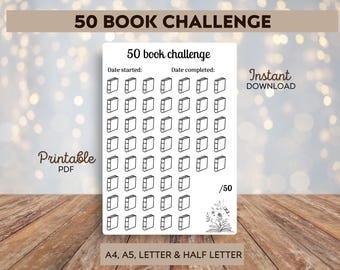 Printable 50 Book Challenge Tracker - Reading Log - Reading Tracker - Printable Planner Tracker - Book Challenge - Reading Game