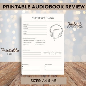 Audiobook review - Printable audiobook review - Printable template - Book journals - Printable audiobook Review Sheets -Reader's Journal PDF