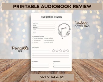 Audiobook review - Printable audiobook review - Printable template - Book journals - Printable audiobook Review Sheets -Reader's Journal PDF