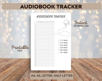 Audiobook Tracker - Printable Journal Page - Book Journal - Digital Download - Reading Planner - Audiobook Log - Reading Tracker