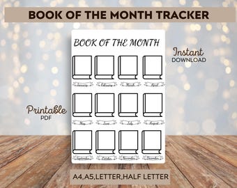 Book of the Month Tracker: Printable Reading Journal Page (Digital Download)