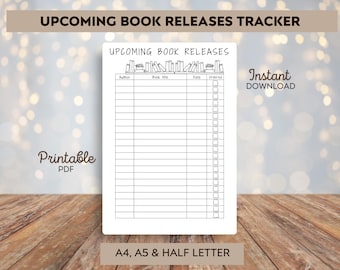 Upcoming book releases tracker - Book tracker - Reading log - Printable tracker - Printable reading list - Instant download - Journal Page