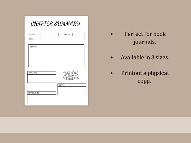 Printable Chapter Summary Template – Reading Journal (digital Download ...
