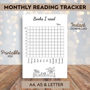 Printable Reading Tracker: Monthly & Yearly Book Journal (Digital Download, PDF Files A4/A5/Letter)
