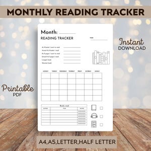 Afdrukbare leestracker: maandelijks en jaarlijks boekjournaal (digitale download, pdf-bestanden (A4/A5/Letter/Half-Letter))