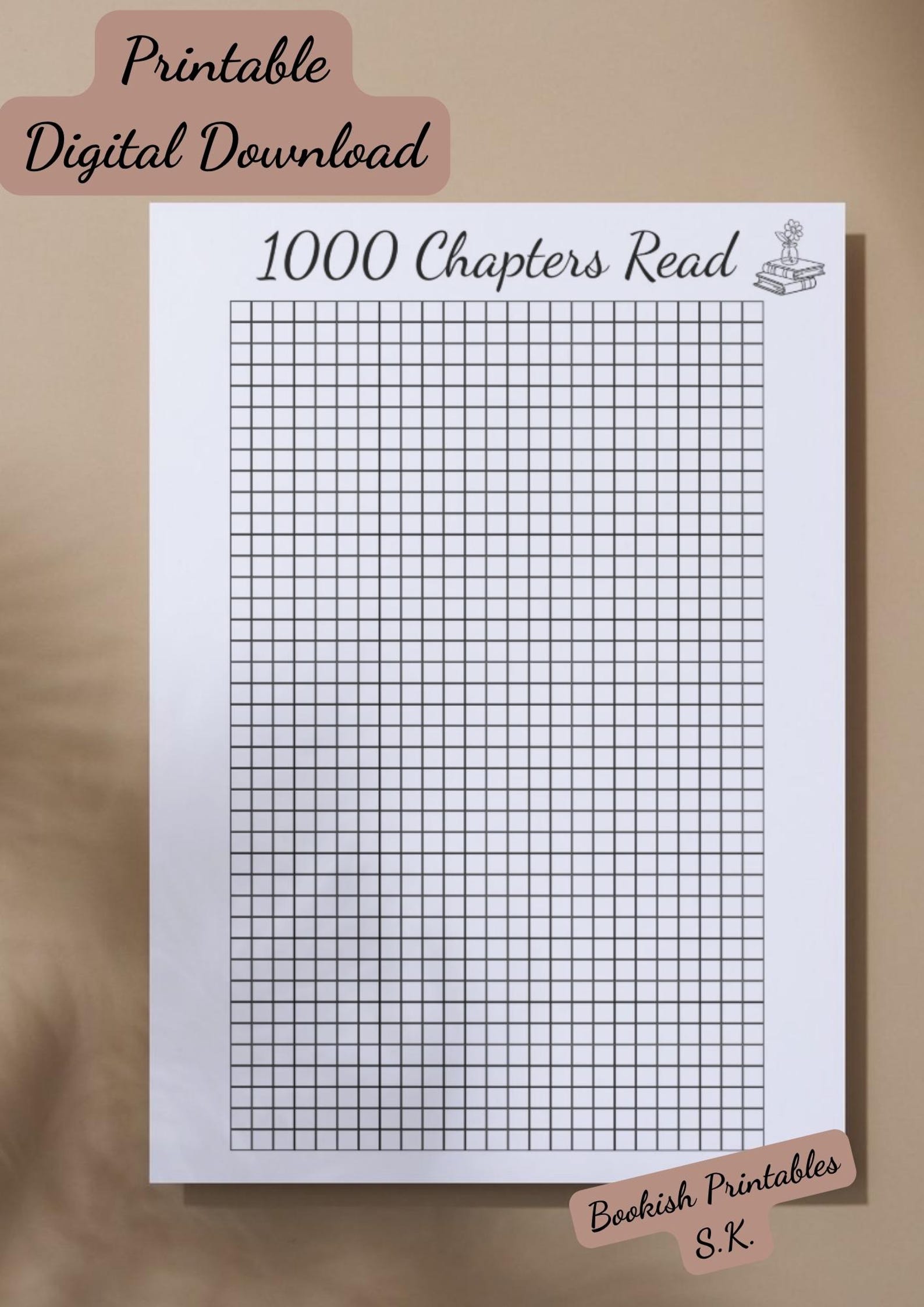 1000 Chapters Reading Tracker: Printable Book Journal (PDF Download A4 ...