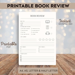 Book review - Printable book review - Printable template - Book journals - Printable Book Review Sheets -Reader's Journal PDF - Journal Page image 1
