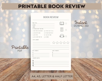 Book review - Printable book review - Printable template - Book journals - Printable Book Review Sheets -Reader's Journal PDF - Journal Page