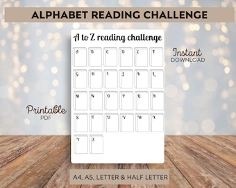 A to Z reading challenge - Printable reading challenge - Reading Tracker - Reading Log - Printable Planner Page - Book Challenge
