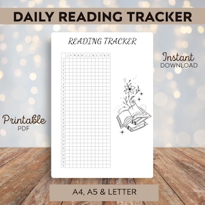 Daily Reading Tracker - Printable Journal Page - Printable Reading Days Tracker - Book Planner PDF - Book Journal - Reading Log