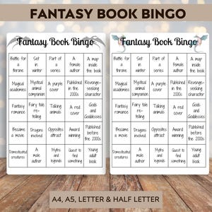 Fantasy book bingo - Printable book bingo - Printable Tracker - Reading Challenge - Book Challenge - Reading Journal Page - Instant download