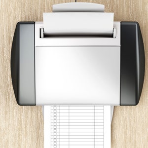 May include: A white printer with a black trim is printing a list of books to read. The list has columns for author, book title, genre, and read. The list is printed on white paper.