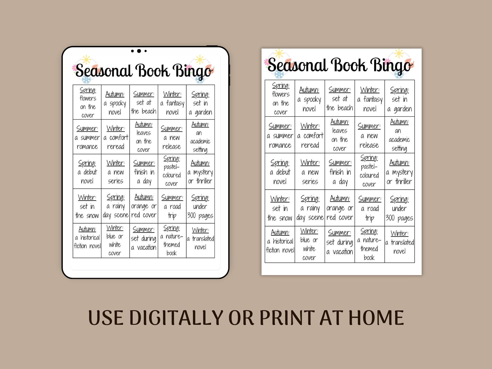 Printable Seasonal Book Bingo: Reading Challenge Game (PDF Download A4 ...