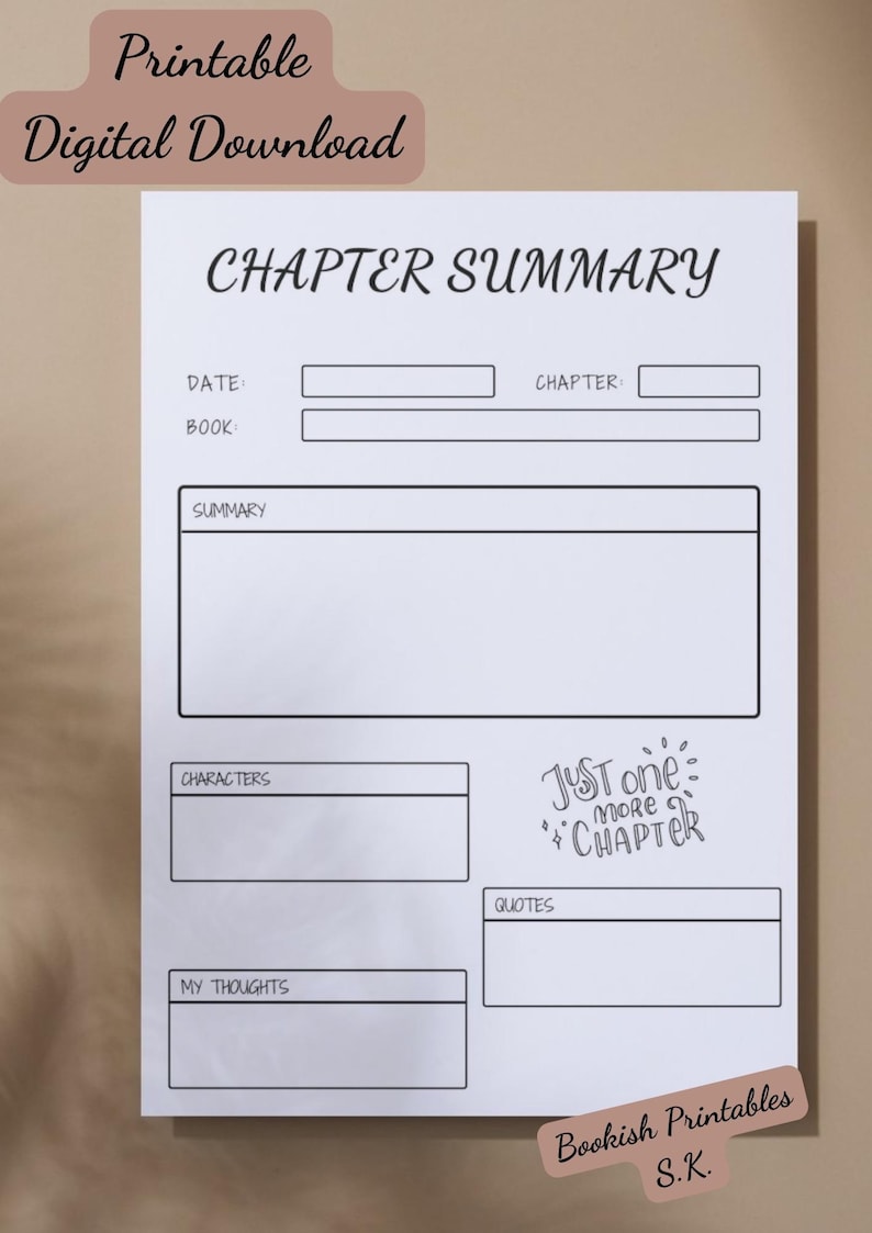 Printable Chapter Summary Template – Reading Journal (digital Download ...