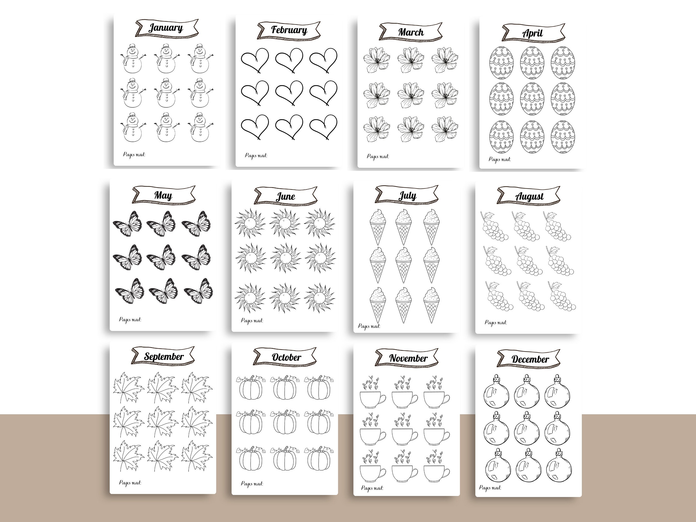 Printable Monthly Reading Challenge Trackers: Book Journal Planner ...
