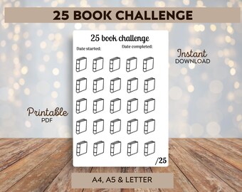 Printable 25 Book Challenge Tracker - Reading Log - Reading Tracker - Printable Planner Tracker - Book Challenge - Reading Game