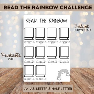Read the Rainbow Challenge - Printable Tracker - Reading Challenge - Book Challenge - Reading Journal Page - Instant dowload - Book Tracker