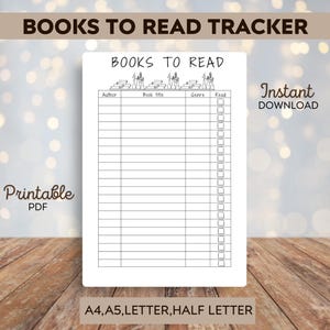 Books To Read List - Book Reading Tracker Printable - Book List Printable - Book Challenge - Printable tracker Instant download - TBR list