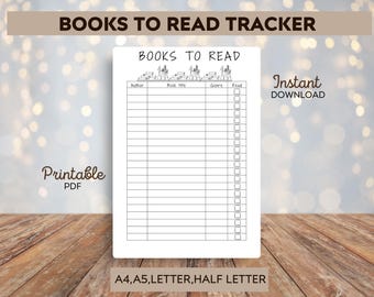 Books To Read List - Book Reading Tracker Printable - Book List Printable - Book Challenge - Printable tracker Instant download - TBR list
