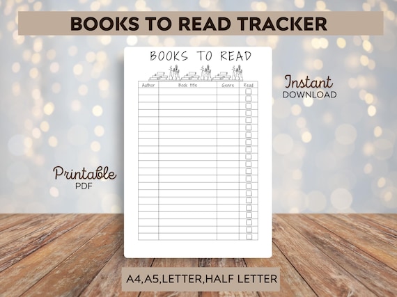 Books To Read List - Book Reading Tracker Printable - Book List Printable - Book Challenge - Printable tracker Instant download - TBR list