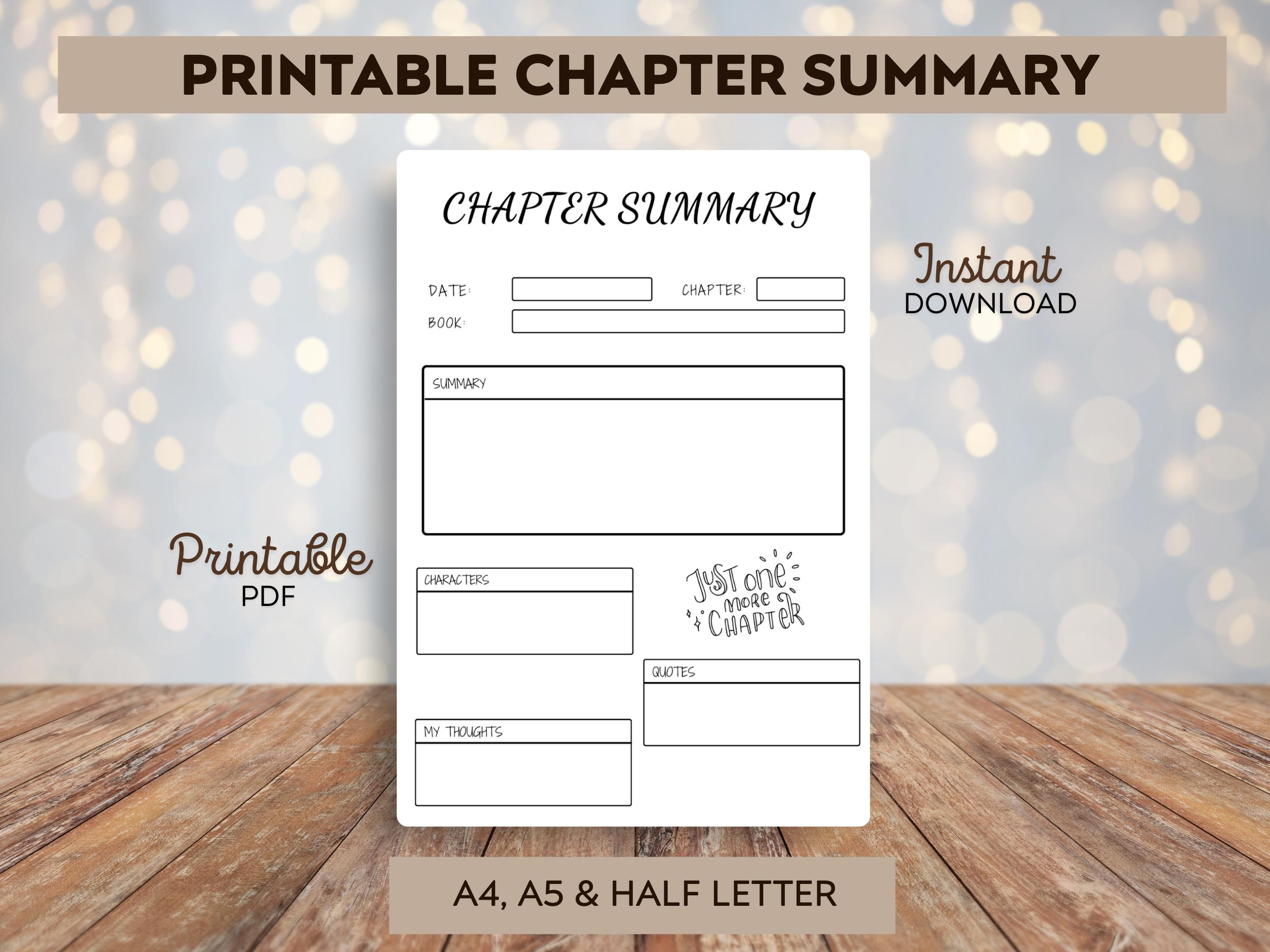Printable Chapter Summary Template – Reading Journal (digital Download ...