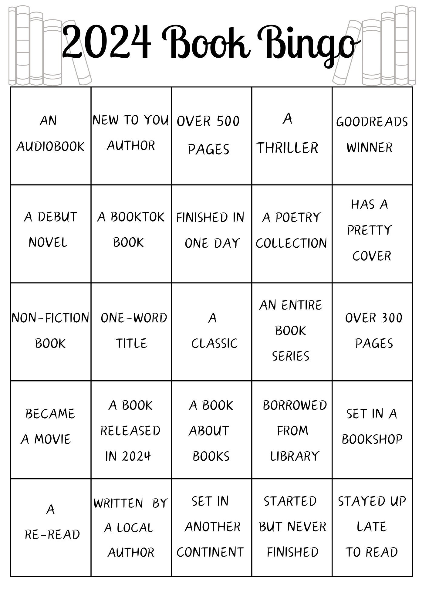 Book Bingo Printable Book Bingo Printable Tracker Reading Challenge ...