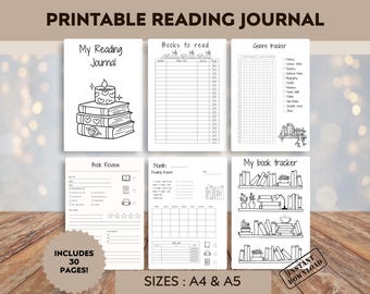Printable Reading Journal Bundle: Book Trackers, Wishlist, Reviews, Reading Challenges (PDF Download A4/A5)