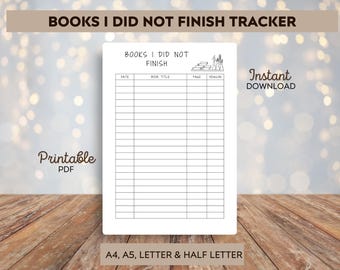 Books I did not finish reading tracker - Book tracker - Reading log - Printable tracker - Printable reading list - Instant download PDF