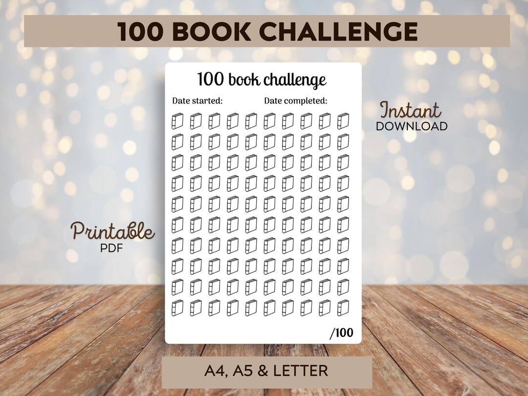Printable 100 Book Challenge Tracker: Reading Log (PDF Download A4/a5 ...