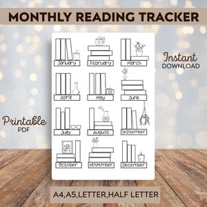 Printable Monthly Reading Challenge Tracker: Book Journal Planner (Digital Download)