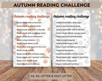 Autumn Reading Challenge - Printable reading challenge - Printable reading tracker - Instant download - Reading challenge for book journals