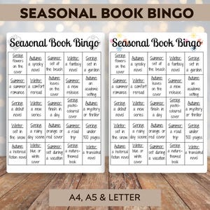 Seasonal book bingo - Printable book bingo - Printable Tracker - Reading Challenge - Book Challenge - Reading Journal Page - Reading Game